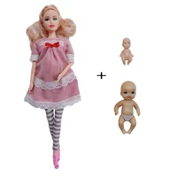 Educational Toy Pregnant Dolls for Children with Two Babies and Random Shoes Accessories Fashion Clothes Gift for Barbie Games 2