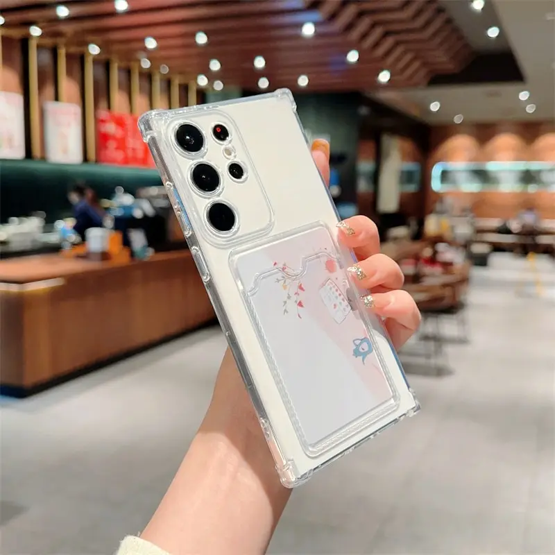 Card Holder Bag Case For Samsung Galaxy S24 Ultra S23 S22 S21 S20 FE Note 20 10 Plus Camera Protect TPU Cover