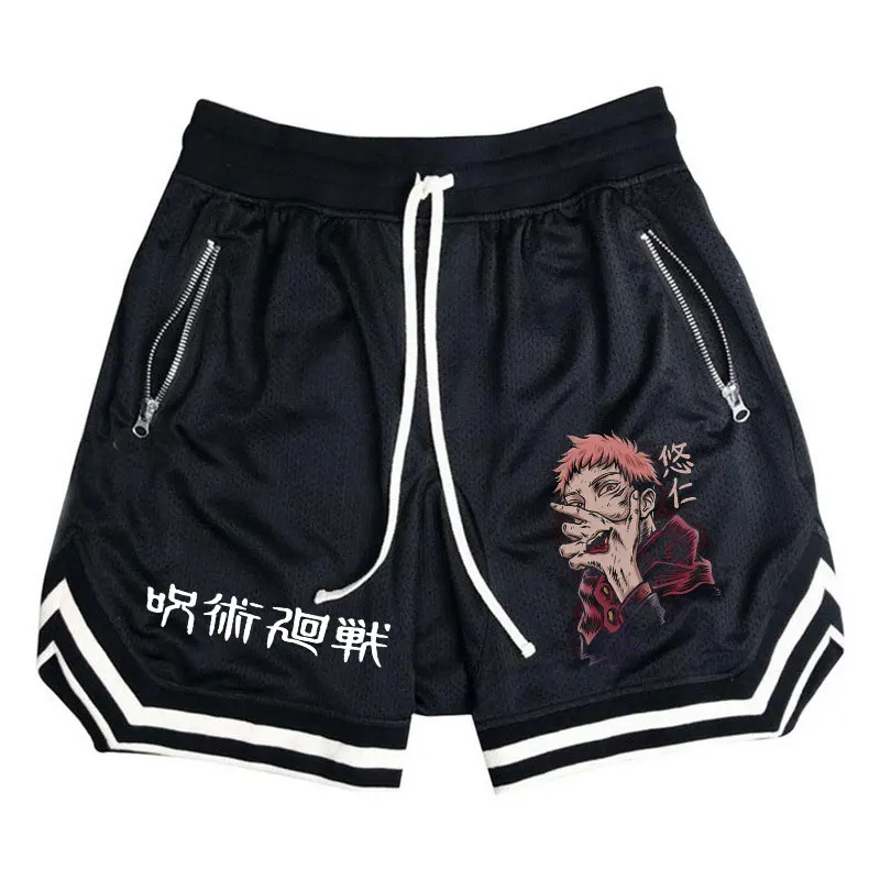 Sports Shorts Men Striped Basketball Running Gym Anime Jujutsu Kaisen Mesh