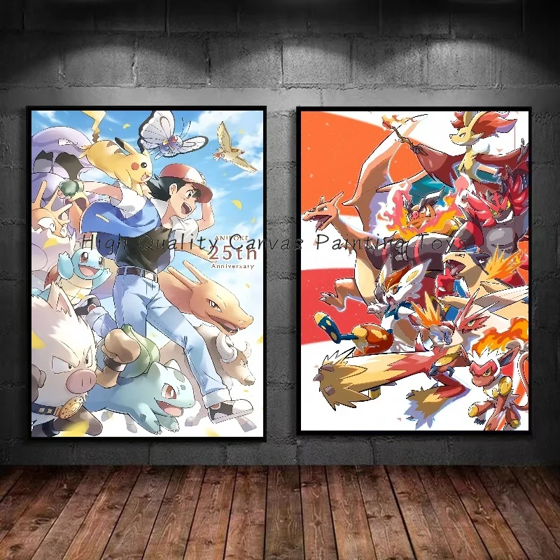 

Pokemon Anime Peripheral Go Fight Painting Charizard Pikachu Decorative Canvas Poster Wall Art Poster Living Decorate Picture