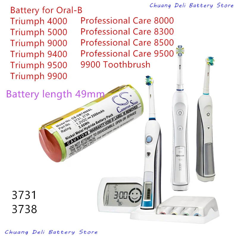 Cameron Sino 2500mAh 3731 3738 Toothbrush Battery Oral B Triumph 4000 5000 9000 9400 9500 9900 Professional Care 8000| | - AliExpress