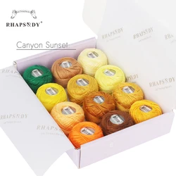 Rhapsody Pearl Cotton Crochet & Embroidery Thread Set - 12 Balls of Premium Mercerized Egyptian Cotton - Size 8 (Canyon Sunset)