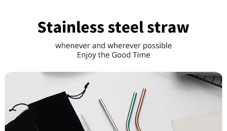 Description Picture 2 of item5 Pieces Stainless Steel Straw Set Colorful Metal Straws Bar Drinks Coffee Milk Tea Juice Drinking Utensils Environmental Protec