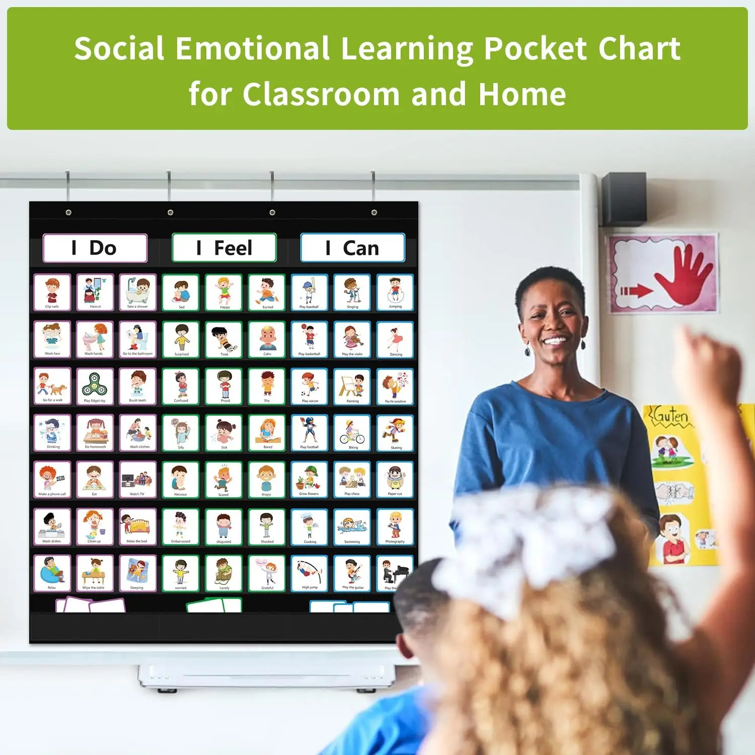 Large Express Your Feelings Pocket Chart with 66 Cards Classroom Pocket Chart for Emotional Learning Supplies for Home School