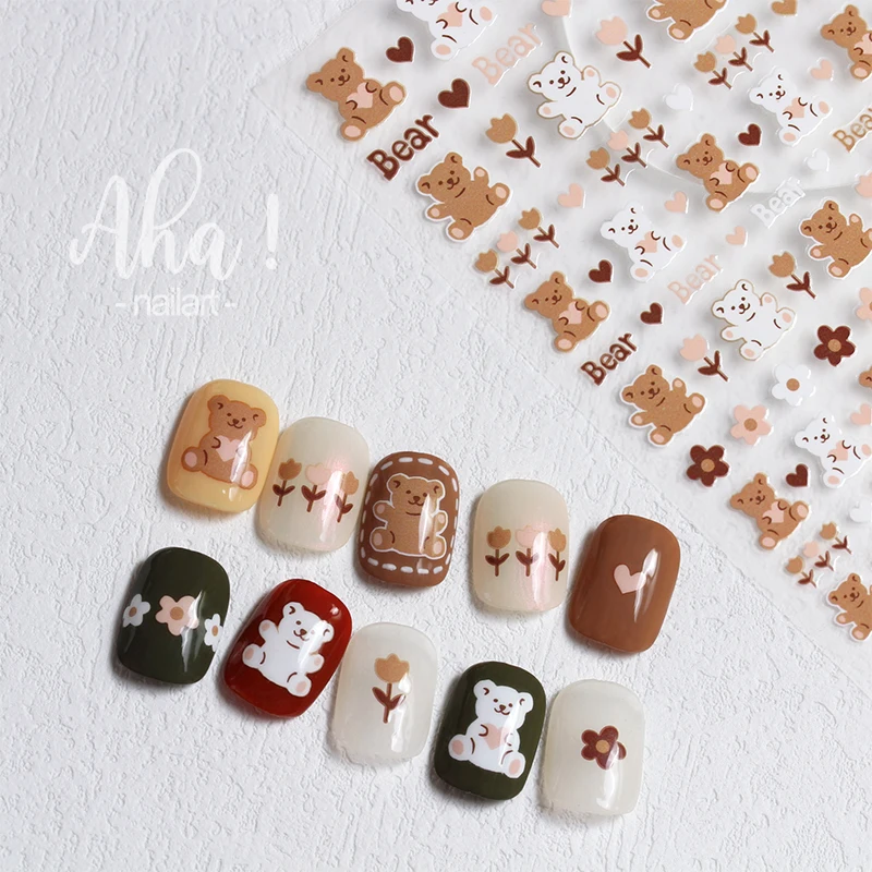 

1Pcs Kawaii Bear Nail Art Sticker Korean Self-adhesive Decals Cartoon Animal Cute Sliders Manicure Decoration Aha#149
