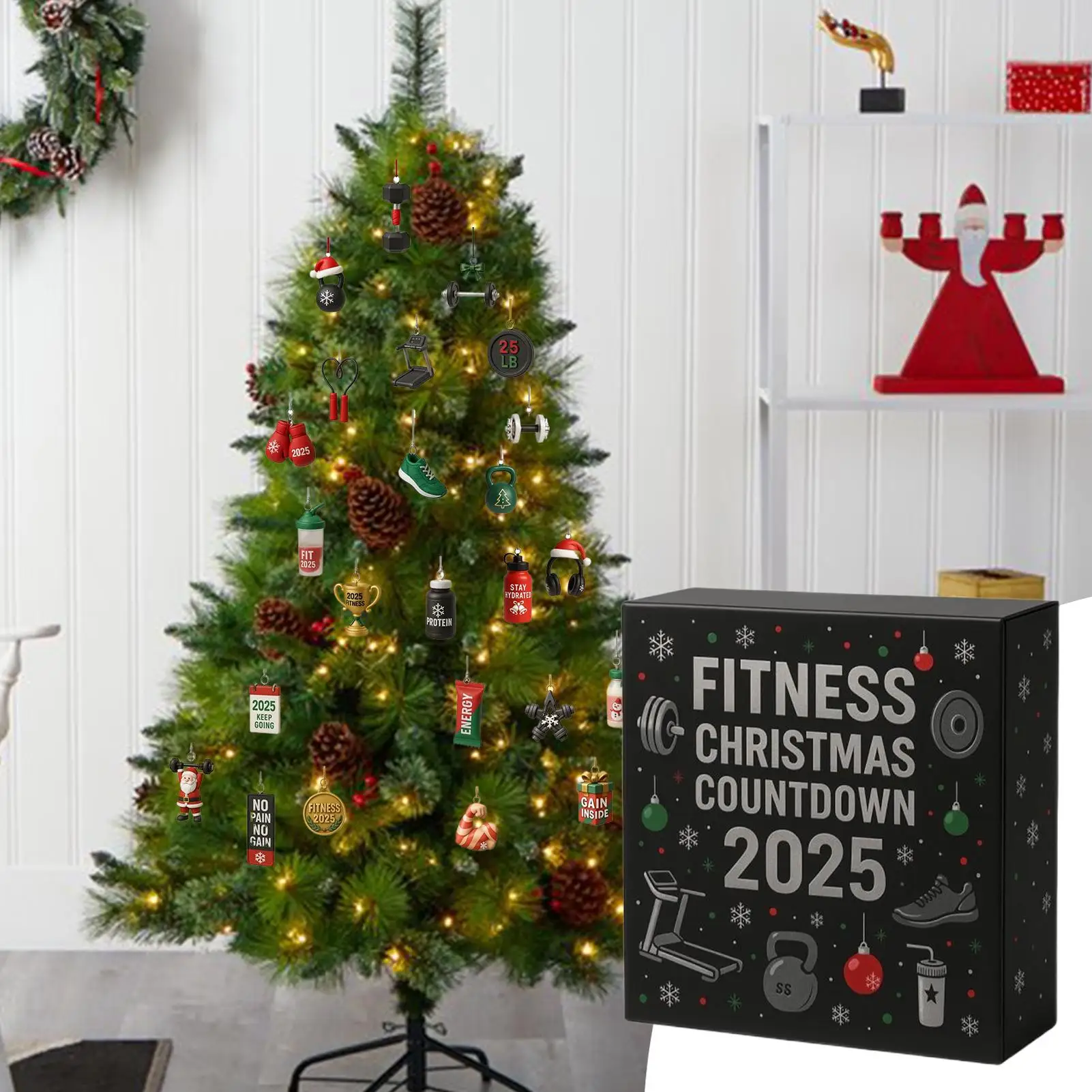 Christmas Countdown Calendar 2D Acrylic Ornament 24 Days Fitness Gear Christmas Ornaments for Winter Holiday Party Home Gym