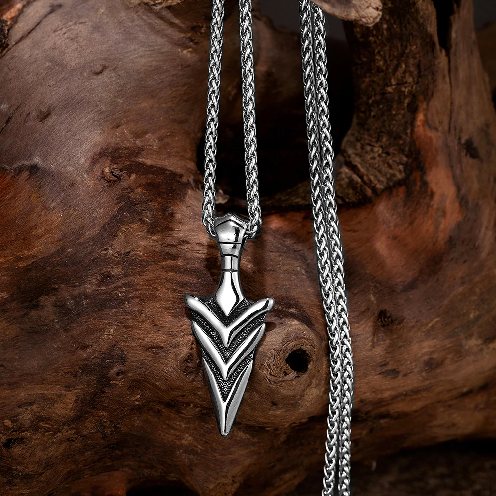 Collana Uomo Vichinga COOLSTEELANDBEYOND: Ciondolo Lancia Gungnir Con Corvo, Acciaio Inox Vintage, Catana A Grano 75cm