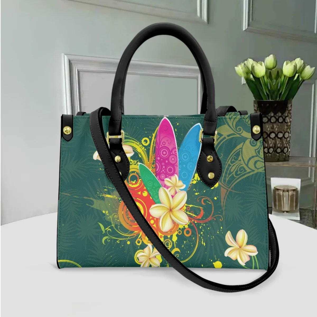 Hawaiian Hibiscus Design Casual Messenger Bags Top Handle Small Tribal Style Vintage Totes Bag Women Polynesian Print Handbags