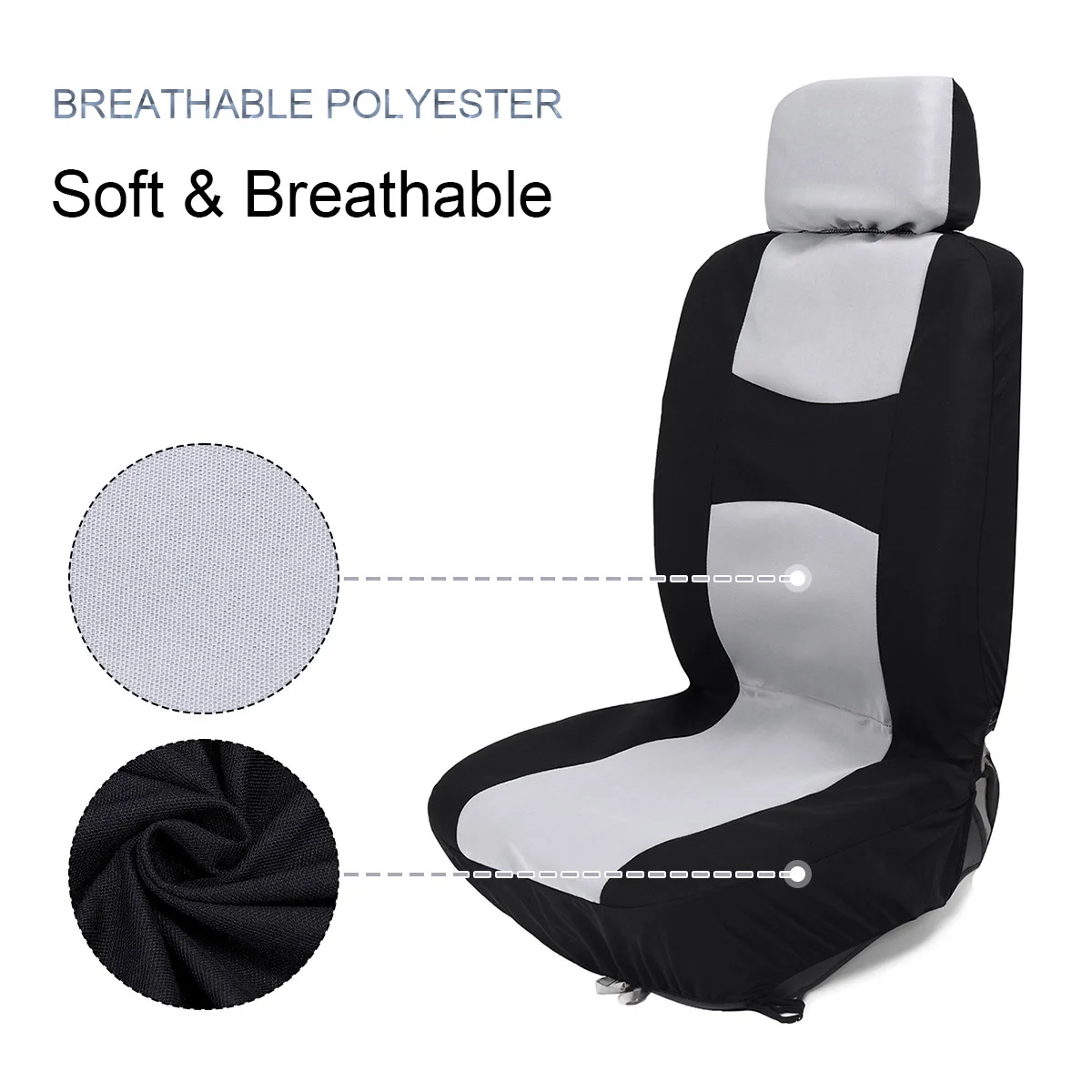Grey Premium Breathable Polyester Car Seat Covers Set