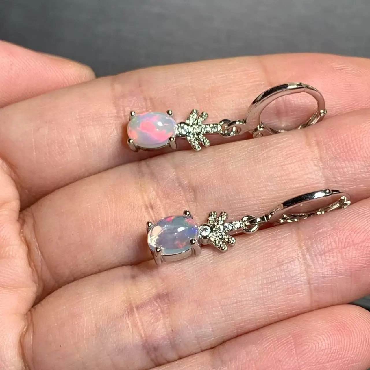 Vintage Natural OPAL Hoop Earrings Simple Classic Round Circle Gemstone Jewelry Handmade