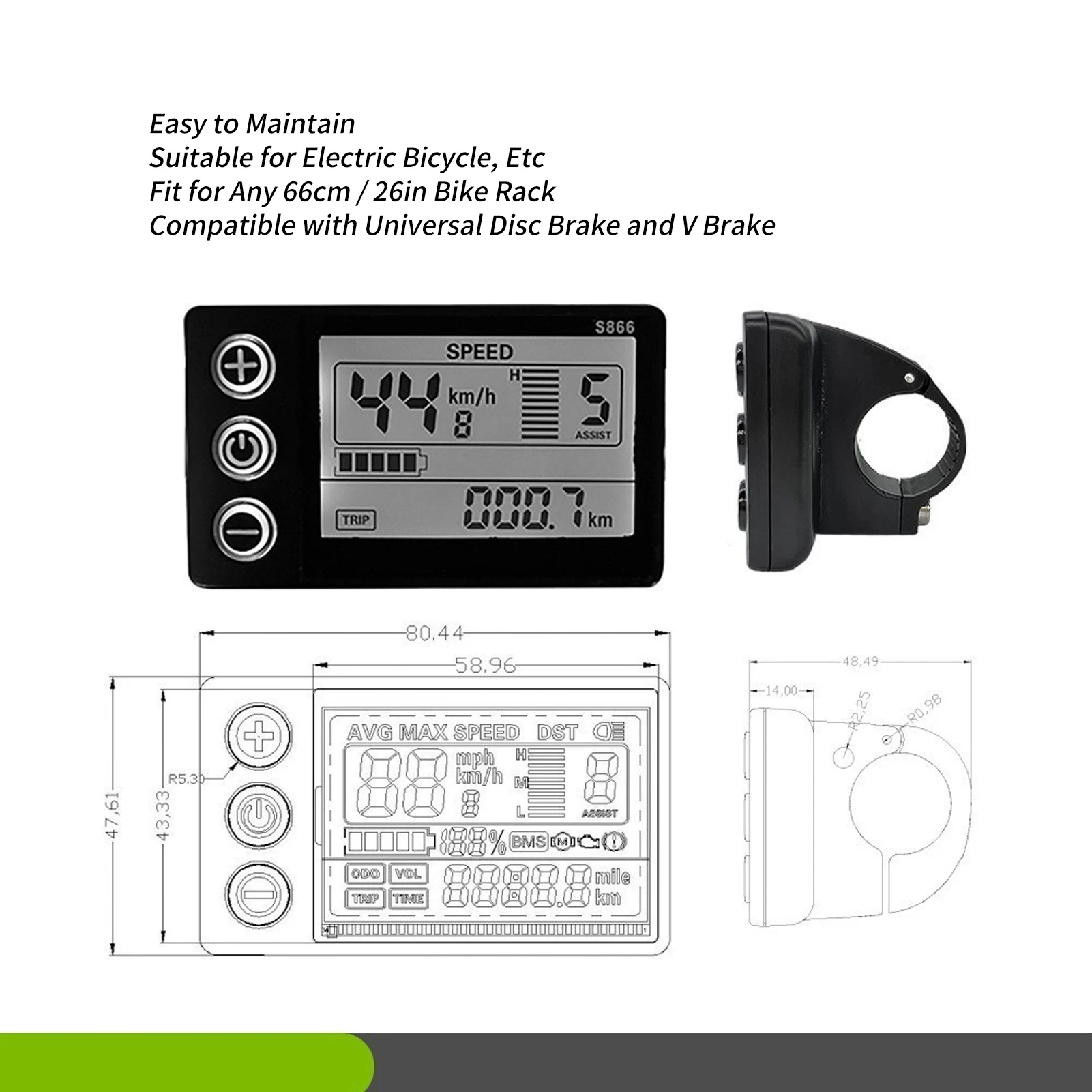 26in 500W Electric Bike Motor Brushless Gearless Kit E-Bike LCD S866 Display Panel Front Drive Gear Hub Conversion Kit