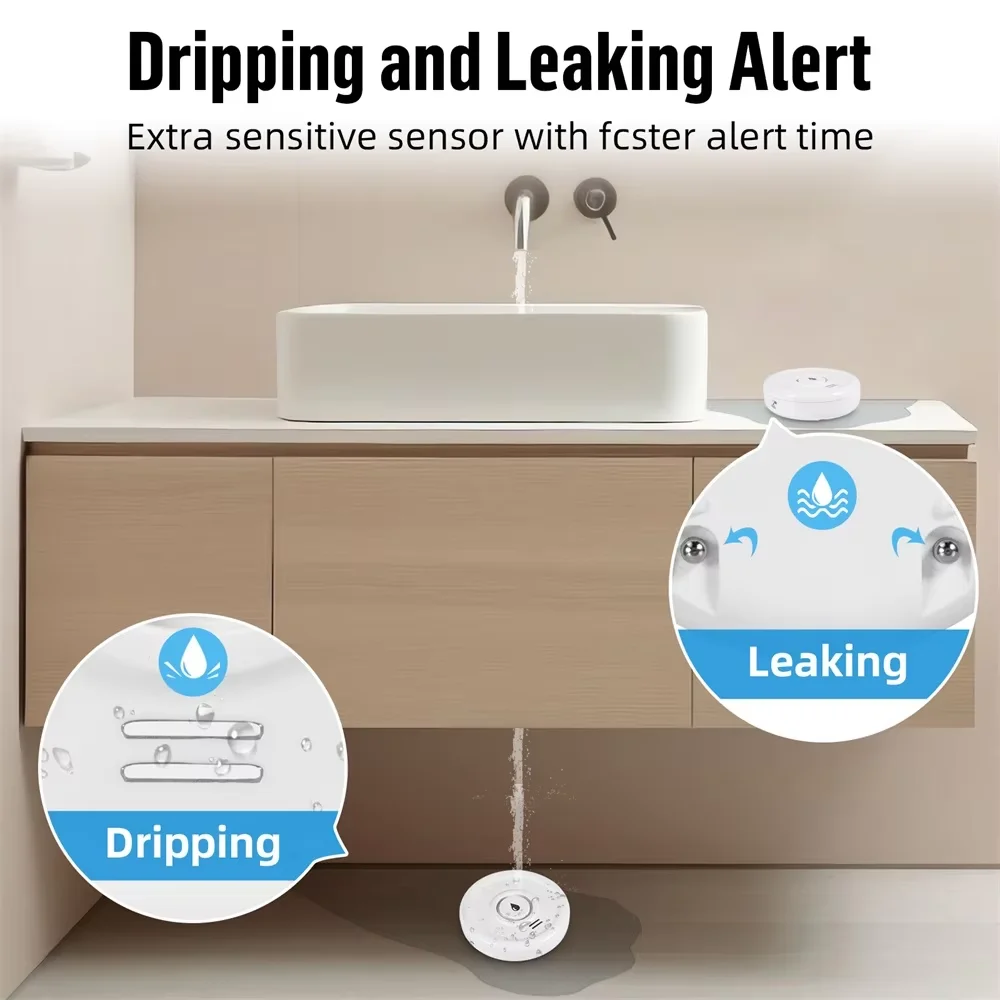 Tuya WiFi Flood Sensor Detector KERUI Tuya WiFi Flood Sensor Detector Loudly Sound Alarm Alert Water Leakage Sensor Detection Smart Life App Remote Monitoring