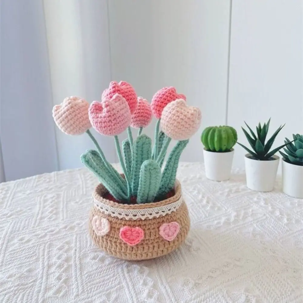 Handgemachte Tulpe Topf Blumen bündel Dekoration DIY Häkel material Tasche selbst gemachte Dekoration – Detail 5