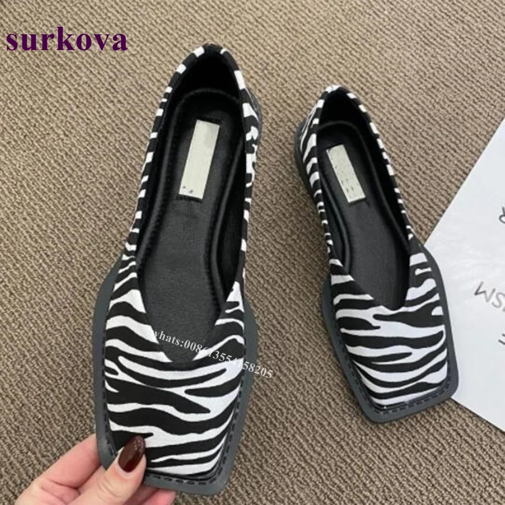 

2022 Square Toe Zebra Pattern Pumps New Arrival Loafer Soft Sole Chunky Heel Shallow Women Shoes Spring Designer Low Heel Sexy