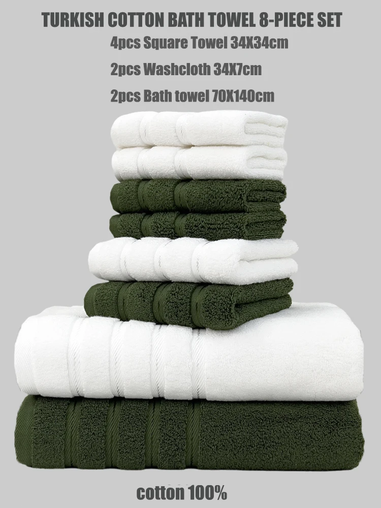 8 Piece Towel Set Turkish Cotton Bathroom Super Absorbent 4 Square Towel 2 Face 2 Bath Set Hotel Beauty Salon Sauna