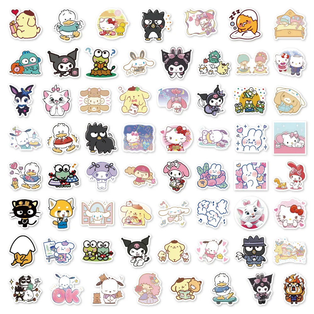 10/30/60/125pcs Kawaii Sanrio Stickers Aesthetic Hello Kitty Cinnamoroll  Kuromi My Melody Cartoon Decals Cute Sticker for Kids