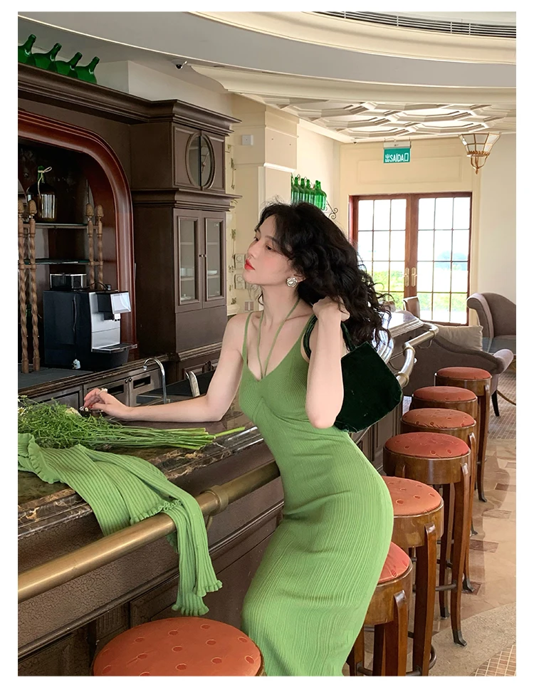 Vintage Chic Knitted 2-piece Dress Set Women Crop Cardigan V-neck Spaghetti Strap Bodycon Midi Dress Autumn New Female Clothing