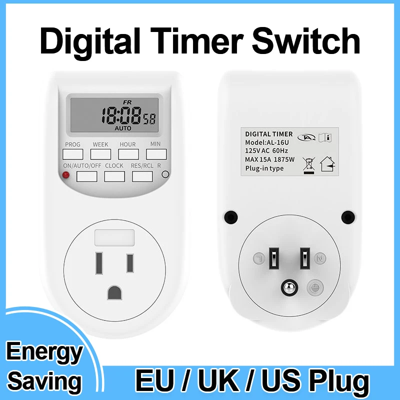 Digital Timer Plug EU/UK/US Socket Power Switch Energy Saving Weekly Timer Outlet