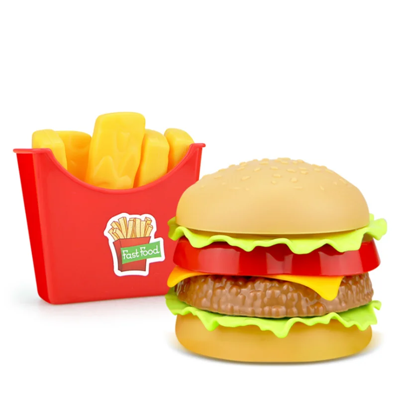 Educational Toys Kitchen Toys Pretend Kitchen Toys Pretend Food Toys Wooden Burger Toys Children Simulation Food Hamburger Hotdog French Fries Kitchen Toy Pretend Play Miniature Snack Burger Educational Toys For Kid