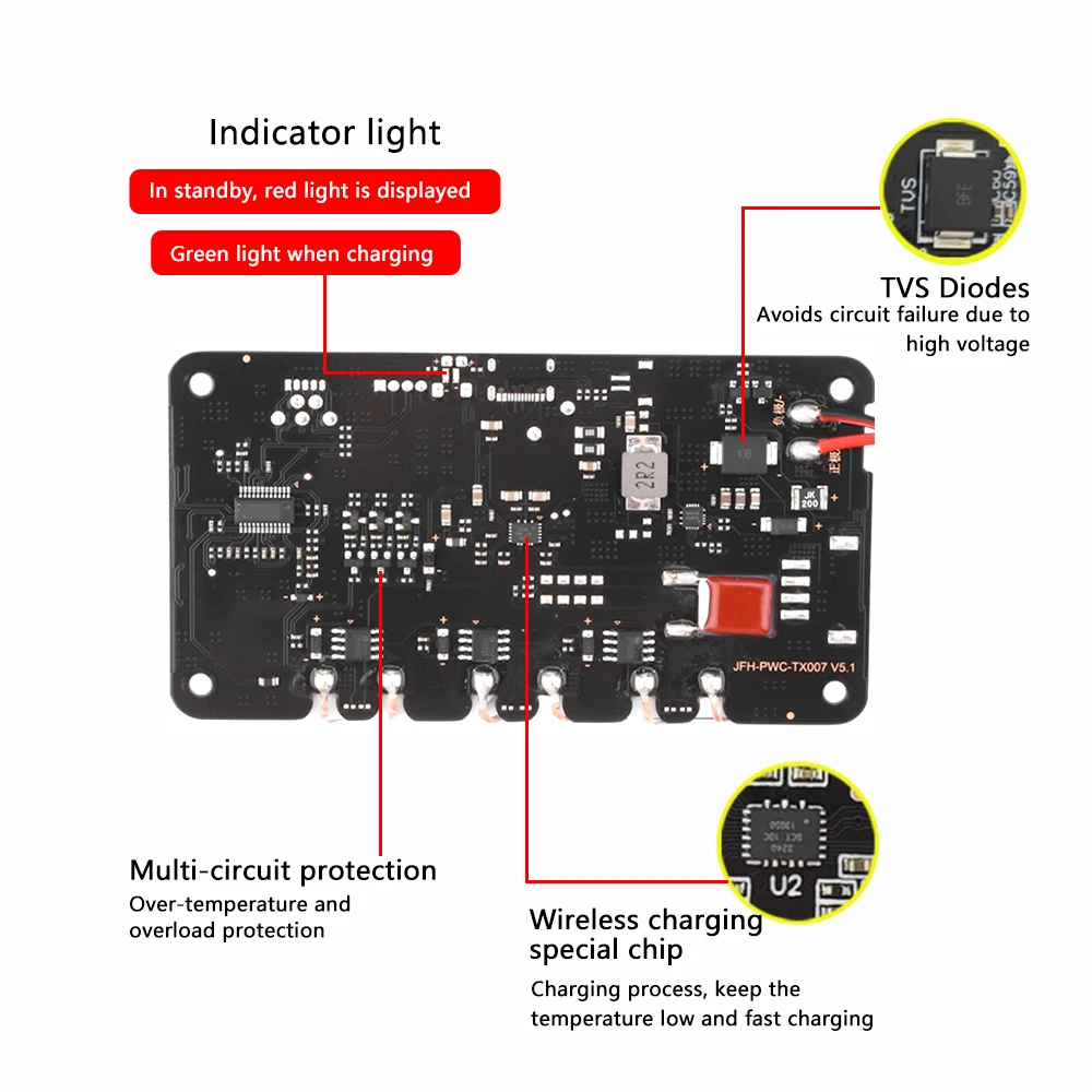 9-32V 20W Wireless Charger Module Type-C For QI 3-coil High Power Fast Charging Module For Car