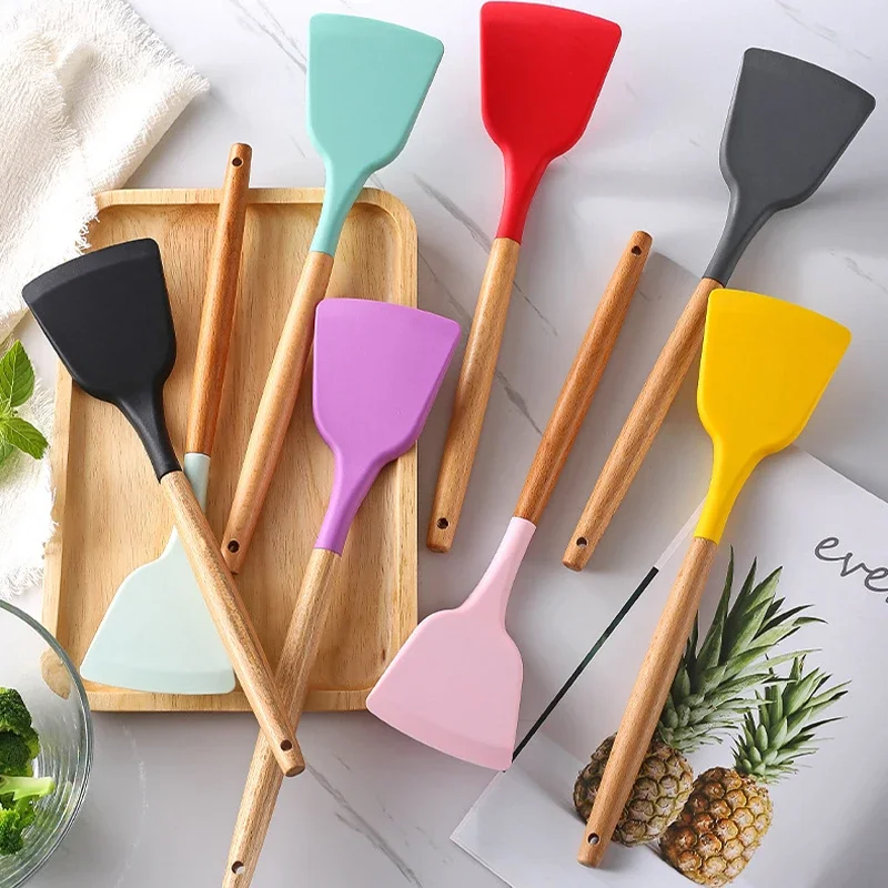 Non-Stick Silicone Spatula Wooden Turner Pancakes Frying Pan Shovel Meat Egg Scraper Turners Food Lifters Kitchen Cooking Tool Non-Stick Silicone Spatula Wooden Turner Pancakes Frying Pan Shovel Meat Egg Scraper Turners Food Lifters Kitchen Cooking Tool
