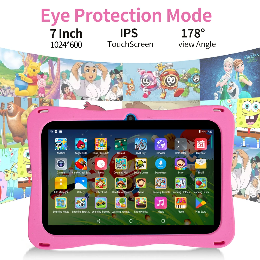 BDF 7 Inch Kid Android Tablet Android, 32GB ROM,1TB Expand,5G WiFi,4000MAH Battery,Dual Camera, Children's Gift Kids Software 3
