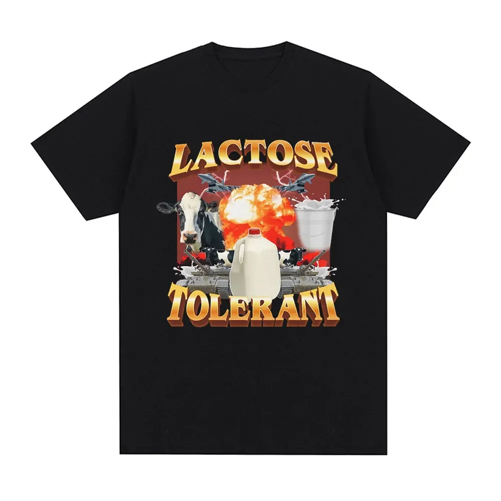 

Lactose Tolerant Graphic Print T-Shirt Men's Women's Vintage Fashion Short Sleeve T-shirts Oversized 100% Cotton T Shirts Male