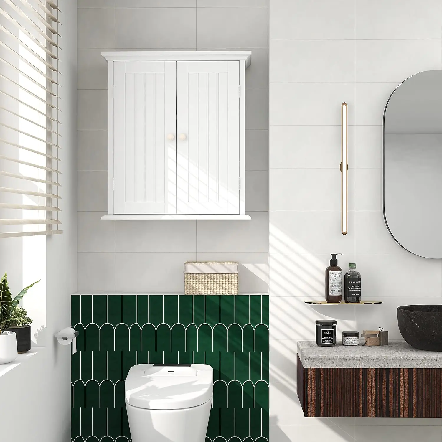 Bathroom Wall Cabinet, Over The Toilet Space Saver Storage Cabinet, Medicine Cabinet with 2 Door & Adjustable Shelves, Cupboard 2