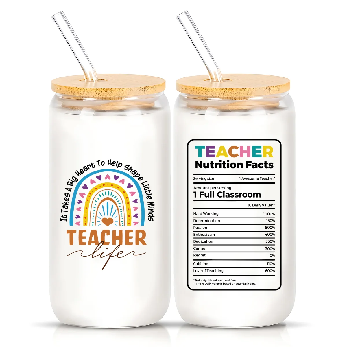 Teacher travel glass cup, teacher coffee cup, teacher Christmas gift, glass cup gift, cola coffee milk tea cup