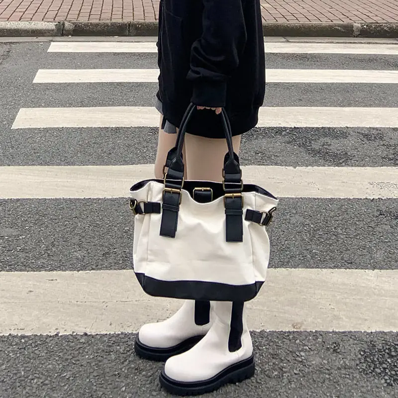 

Autumn And Winter 2022 Large Capacity Canvas Patchwork Handbag Small Design New Tot Diagonal Straddle Bag Versatile Shoulder Bag