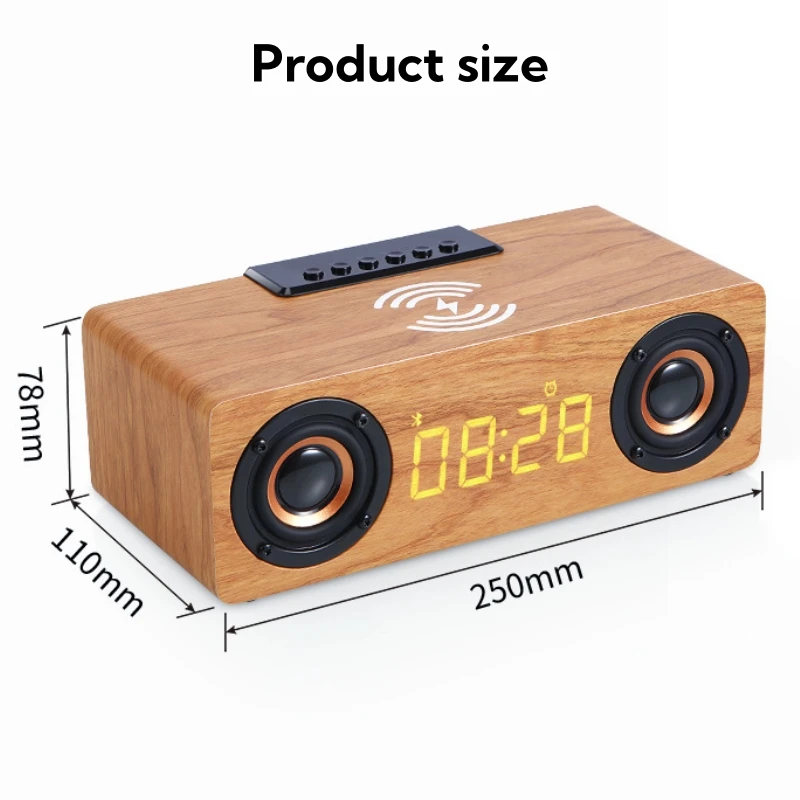 Multifunction Desk Table Led Digital Display Alarm Clock FM Radio Blue-tooth BT 5.0 Speakers with Cell Phone Wireless Charger