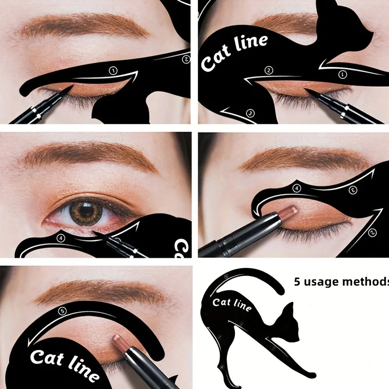 2 in 1 Cat Shape Eyeliner Stencil Smokey Eyeshadow Applicator Eyeliner Assist Eye Makeup Tool Kit Quick Makeup Stencil makeup tools,eyeliner stencil tool,eye makeup tools