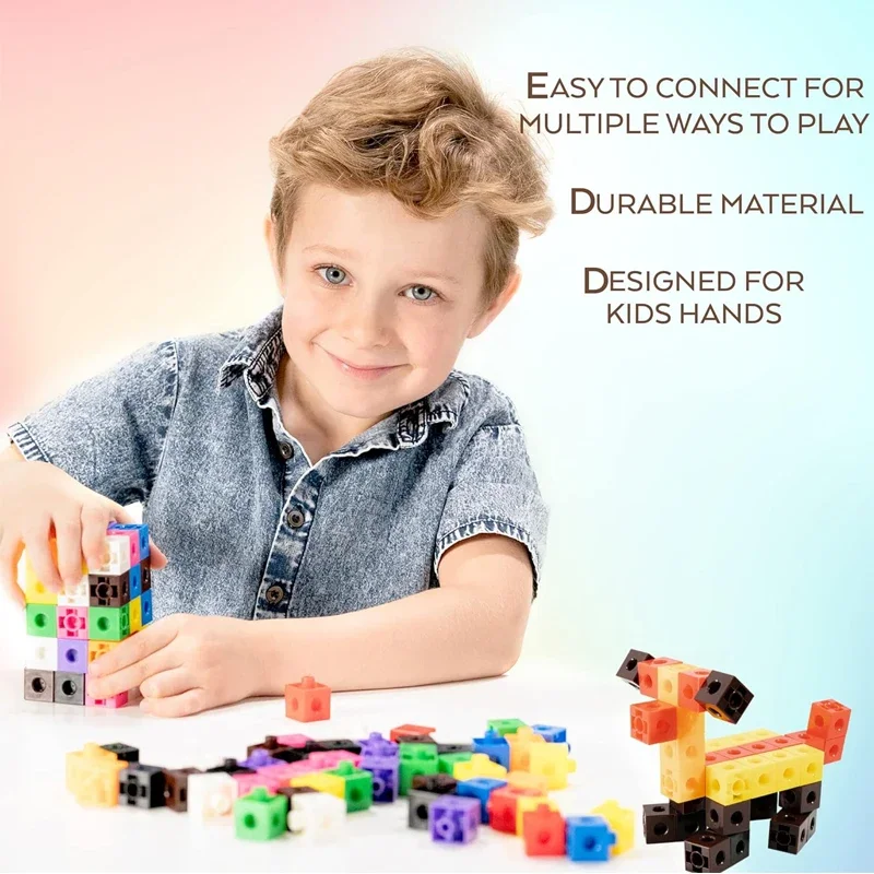 100 Pcs Connected Cube Toys for Mathematical Counting Plastic Counting Blocks Colored Mathematical Cubes Home School Preschool