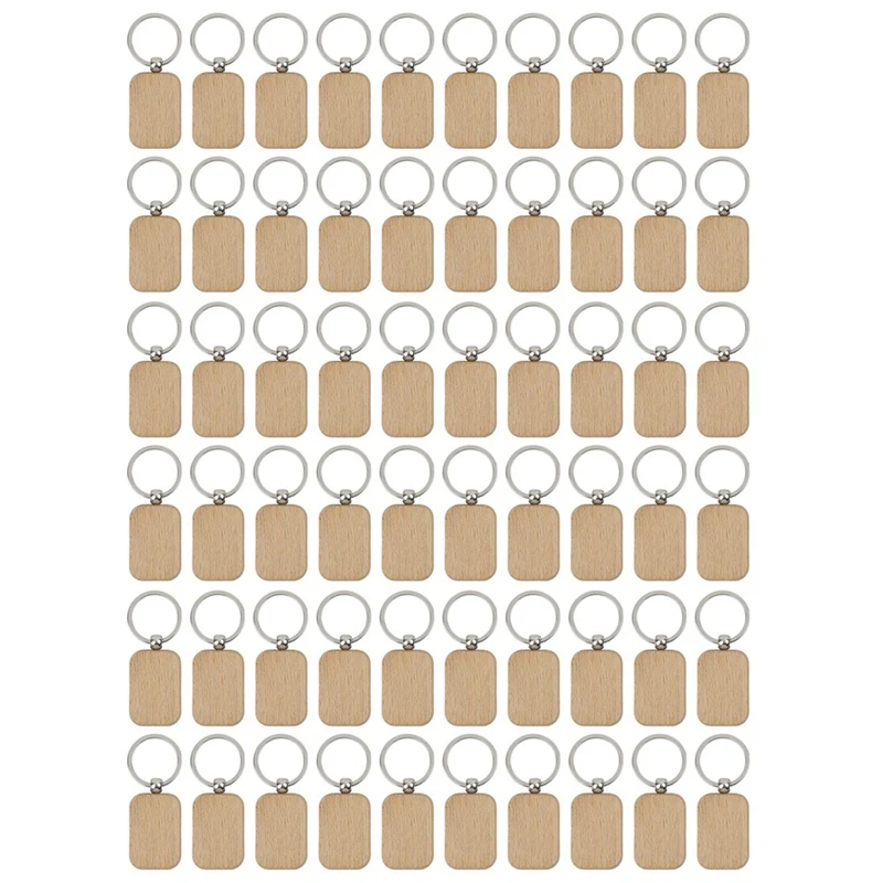 

60Pcs Blank Wooden Wooden Keychain DIY Wooden Keychain Key Tag Anti-Lost Wood Accessories Gift