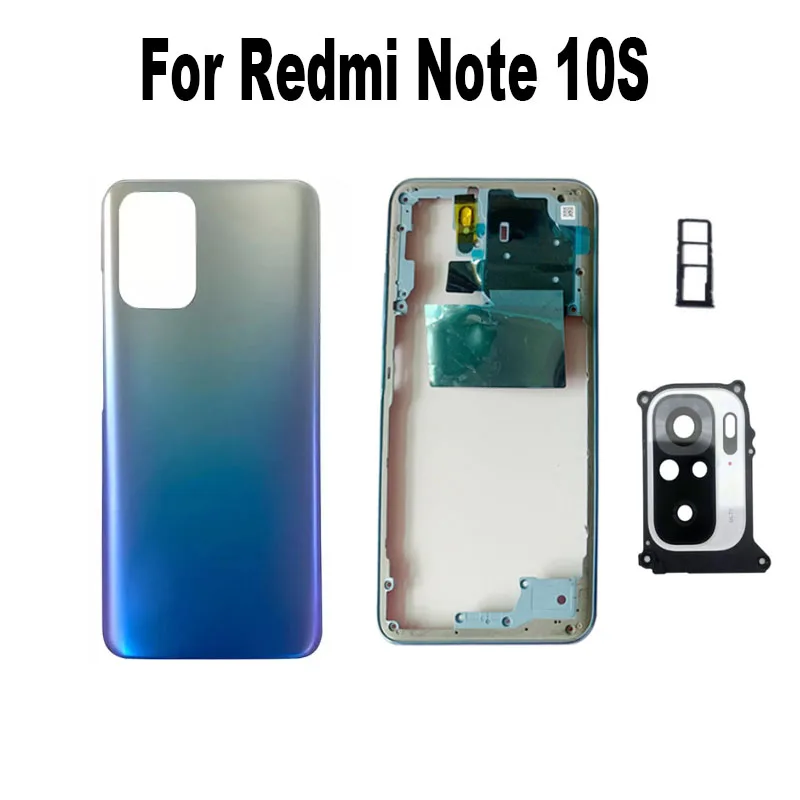 

Полный корпус для Xiaomi Redmi Note 10S, задняя крышка аккумулятора, задняя крышка, средняя рамка, Кнопка громкости, стеклянный слот для Sim-карты камеры