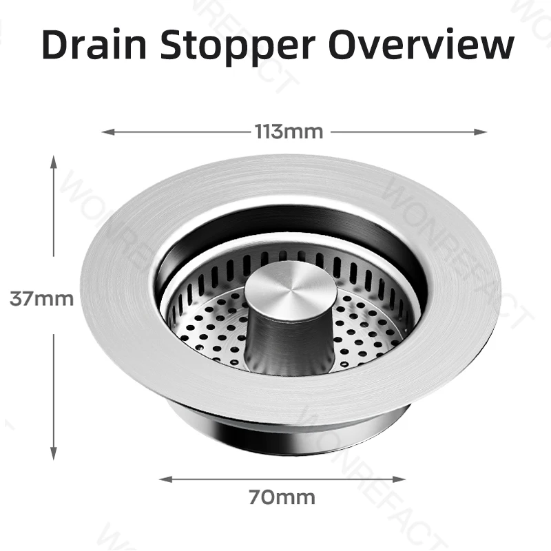 Kitchen Sink Strainer 3 In 1 Kitchen Sink Strainer Stainless Steel Pop-Up Filter Basket Removable Drain Hair Catcher