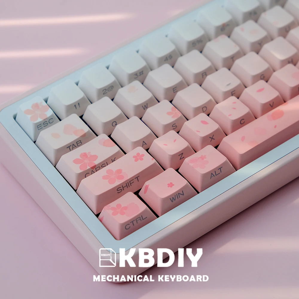 Kbdiy-sakura-side Print Keycaps Grupo Pbt para Teclado Mecânico Gaming Cereja Perfil Personalizado para Interruptores mx 132 Teclas por Conjunto - Imagem 6