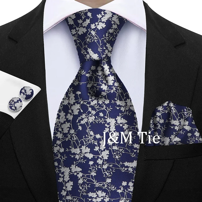 Hochwertiges 3-teiliges Krawattenset mit Blumenmuster – Krawatte aus Polyester-Seide, Einstecktuch und Manschettenknöpfe – elegant für Hochzeiten und formelle Anlässe – Detail 29
