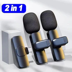 Portable Wireless Lavalier Microphone Mini Audio Video Recording Mic Live Broadcast Gaming Phone Mic for iPhone Android