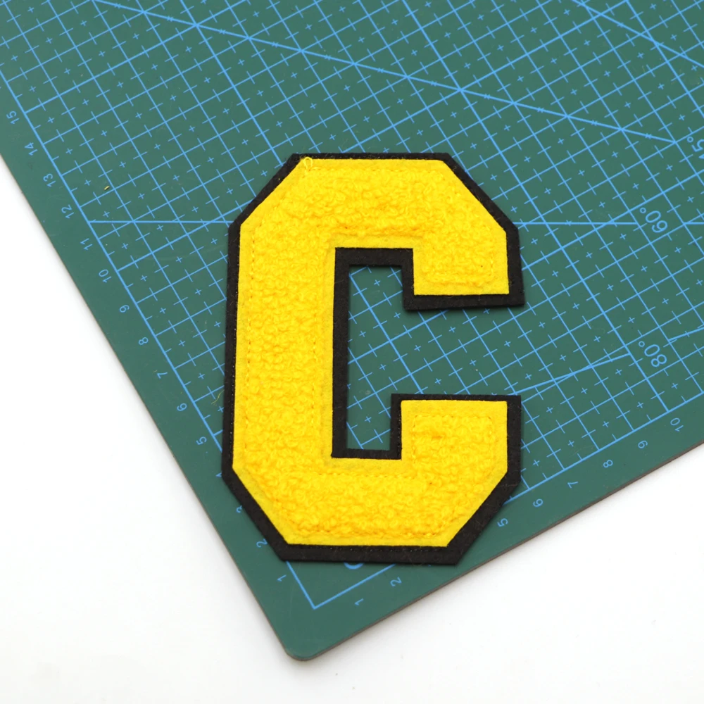 1PC 108MM Gelbe Buchstaben Chenille Gestickte Eisen Auf Patch Applique Diy Name Abzeichen A-Z Patches Für kind Kleidung Tasche Zubehör – Detail 5