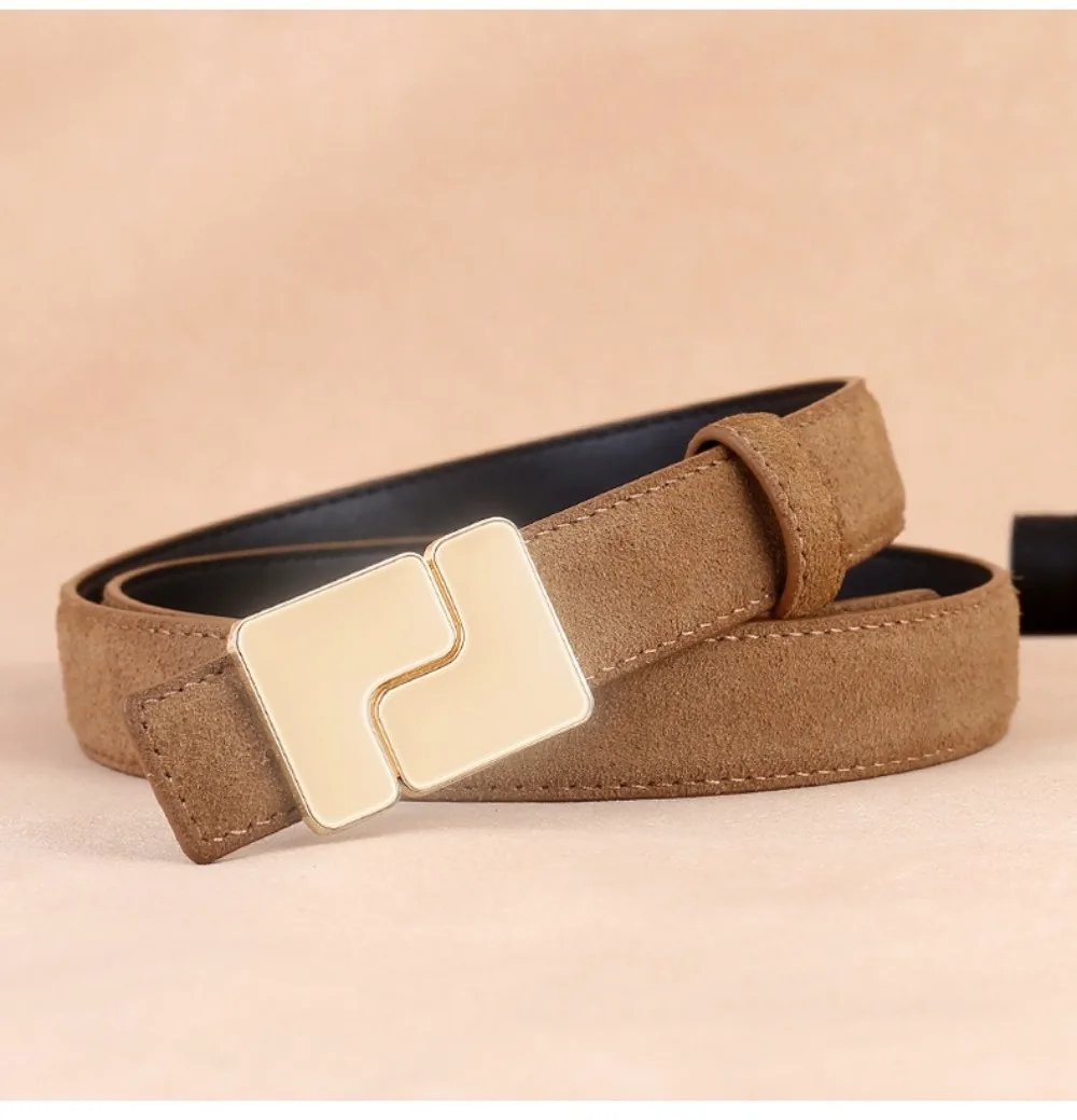 Neue Einfache Design Taille Gürtel Echt Kuh Wildleder Leder Elegante Damen Rindsleder Bündchen Business Hüftgurt Für Frauen Geschenke – Detail 12