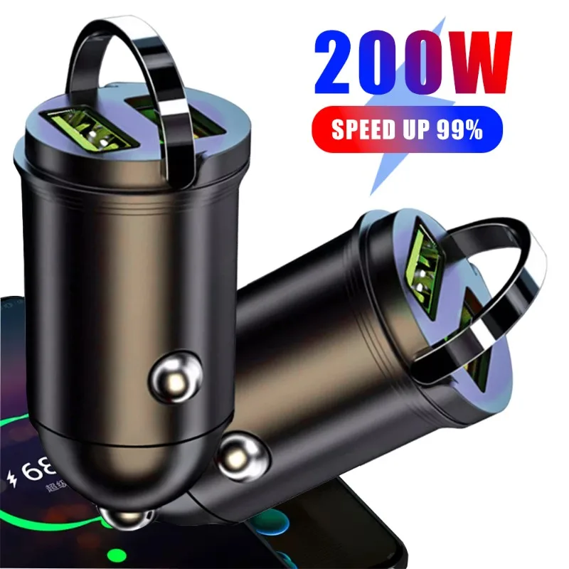 

200W Car Dual USB Charger 100WSuper Fast Charging Mini Pull Ring Mobile Phone WARP Flash Charging QC3.0 Socket Interface Charger