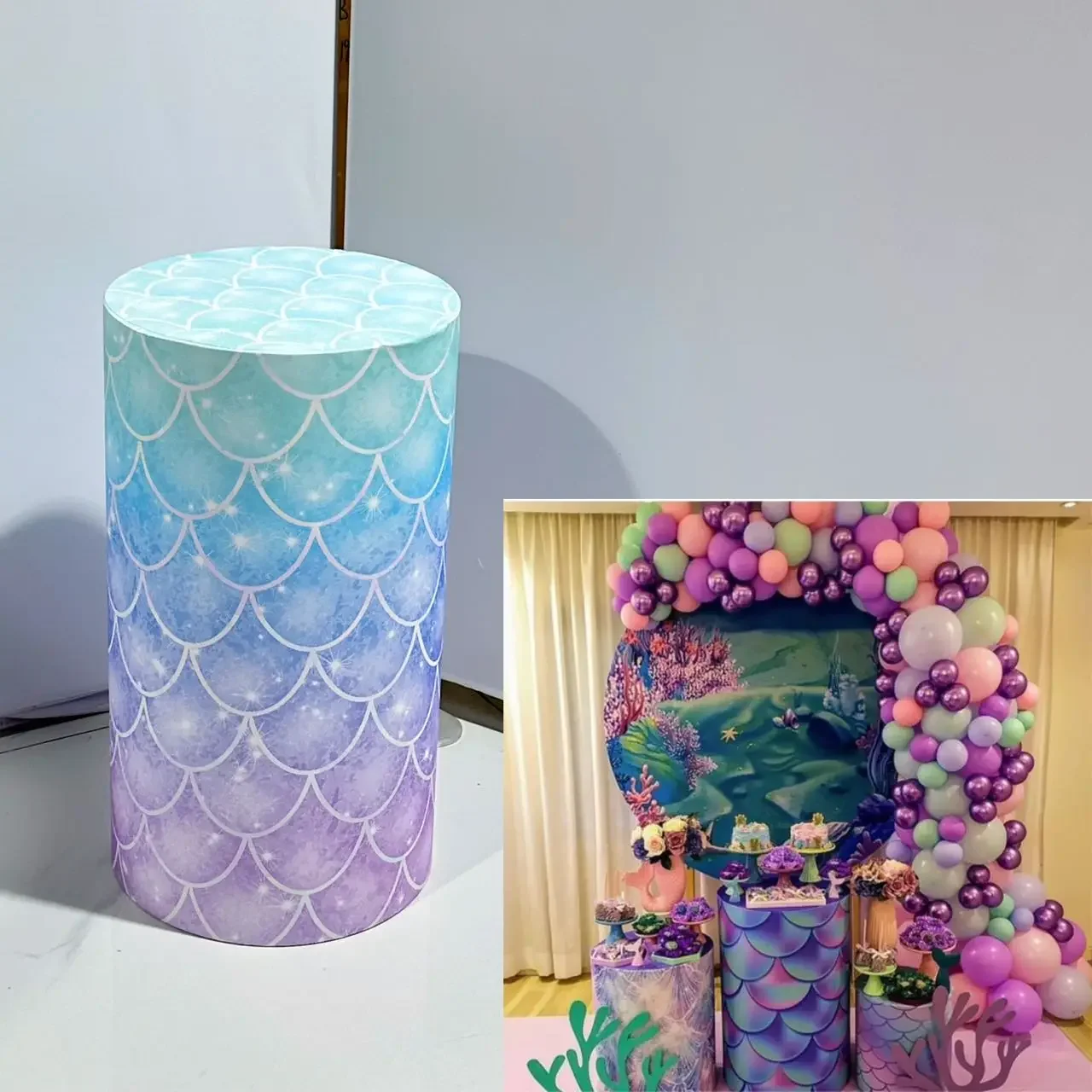 

Сине-фиолетовая градиентная Блестящая крышка цилиндра с рисунком рыбьей чешуи для дней рождения, реквизит для украшения свадьбы и будущей мамы