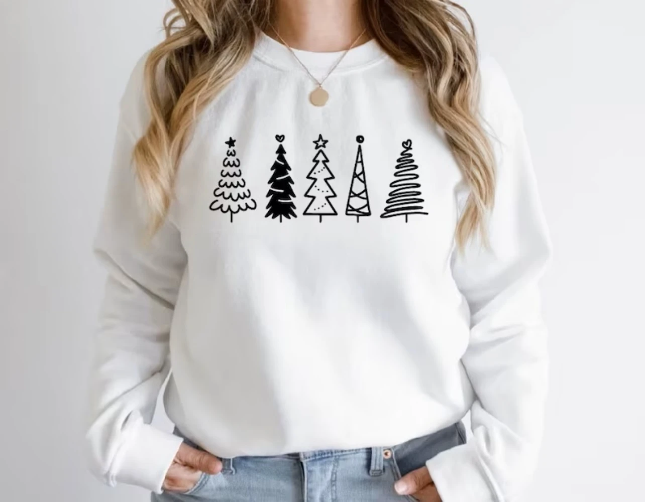 Christmas Trees Sweatshirt Merry Christmas Cute One Line Tree Pullover Shirt  Crewneck Coquette Aesthetic Clothing Women Winter