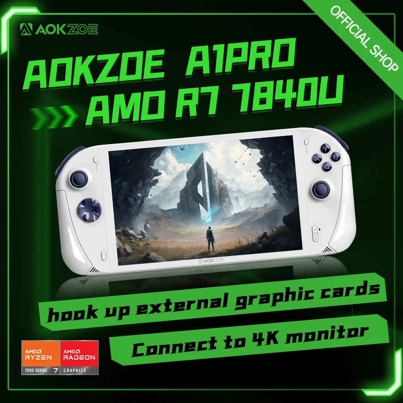 AOKZOE-consola de juegos A1 Pro AMD Ryzen 7 7840U, 8 pulgadas, LPDDR5X, WiFi6, batería de 65W, refrigeración inteligente, portátil, Mini PC