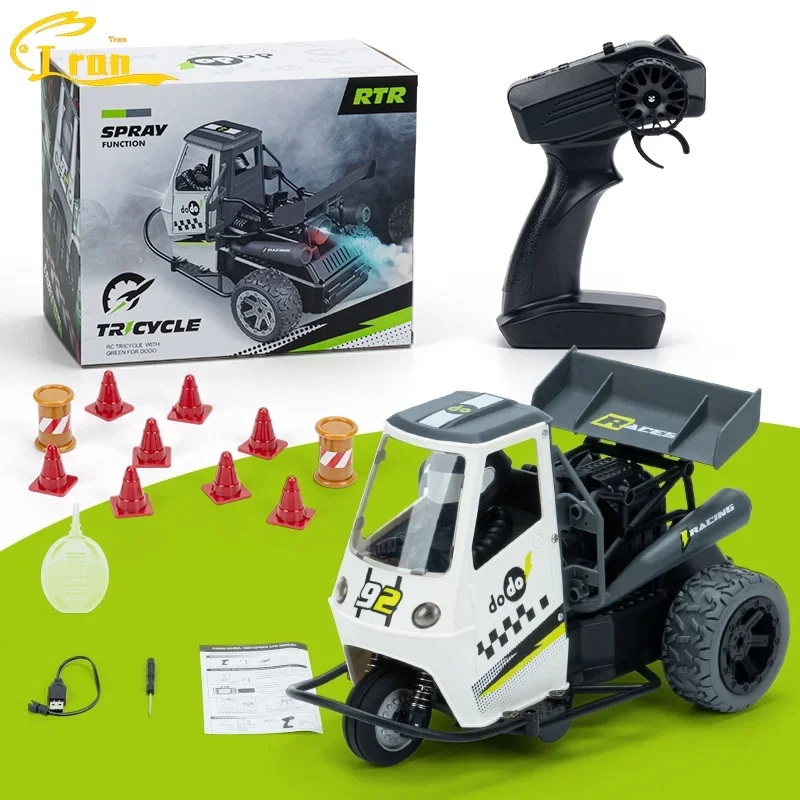 

New 2.4g Full Scale 1:16 Three-wheel Remote Control Car High Speed Rc Spray Drift Stunt Motorcycle Children Boy Toy Car Gift