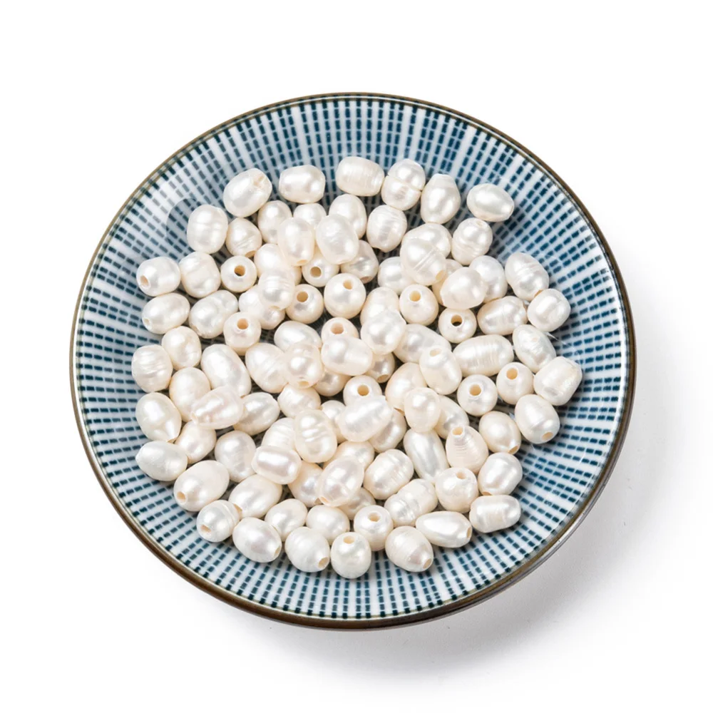 Pearl Beads 10 pc Natural Cultured Freshwater Oval Seashell Color 7~10x7~8mm Hole: 1.8mm