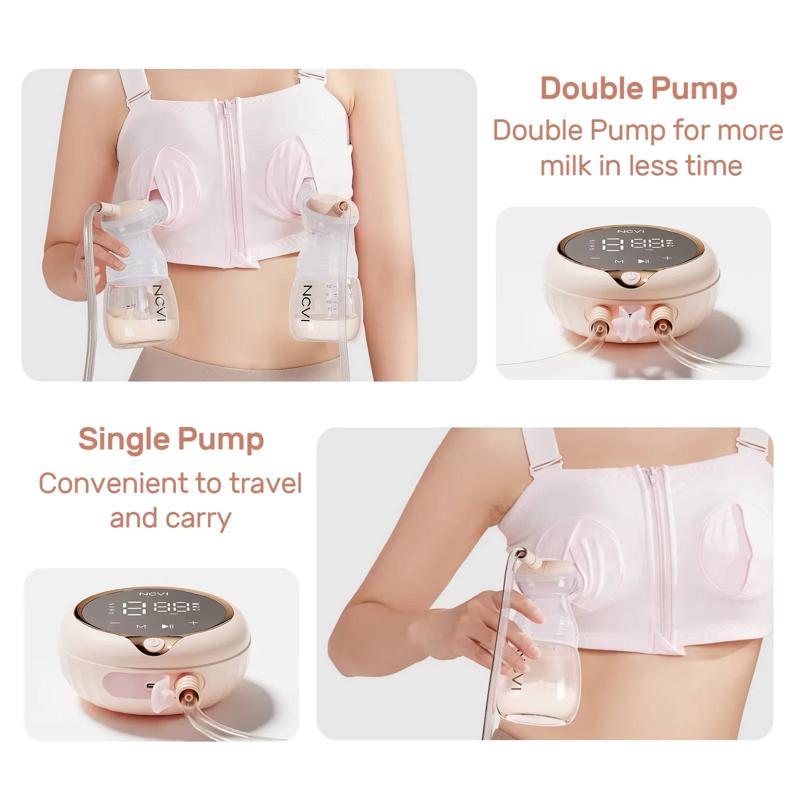 NCVI Double Electric Breast Pump 4 Modes 9 Suction Levels LED Display Includes Milk Storage Bags