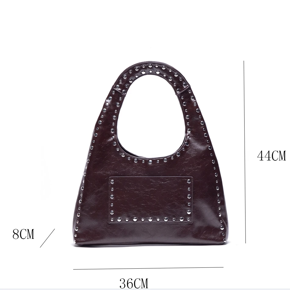 Women&lsquo;s Shoulder Bag Retro Rivet Decorative Motorcycle Wind Oil Wax Armpit Handbag