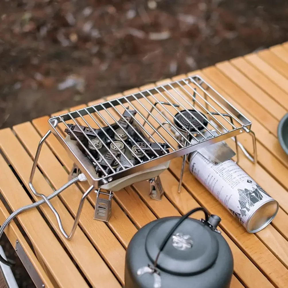 BBQ Grill Multifunctional Folding Campfire Grill Portable Stainless Steel Camping Grate Gas Stove Stand